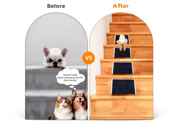 INRLKIT Wood Dog Ramp Gray Pet Safety Stairs 154lb Capacity-5