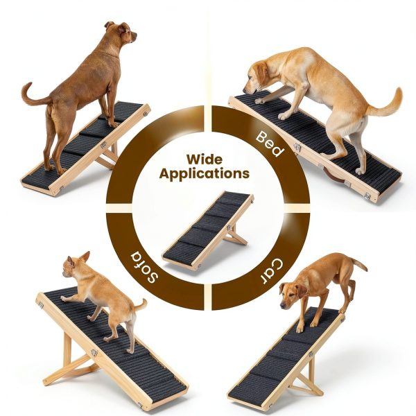 MYUNIK Wood Dog Ramp Foldable Adjustable Pet Bed Couch-4