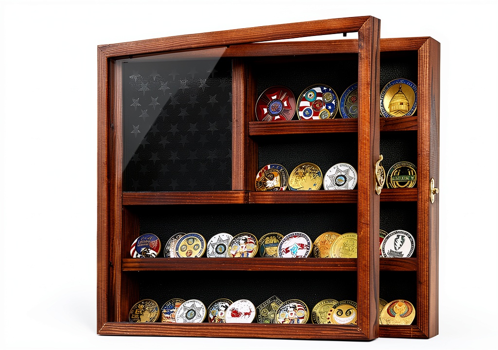 Dononr Wooden Coin Display Case on a wooden desk