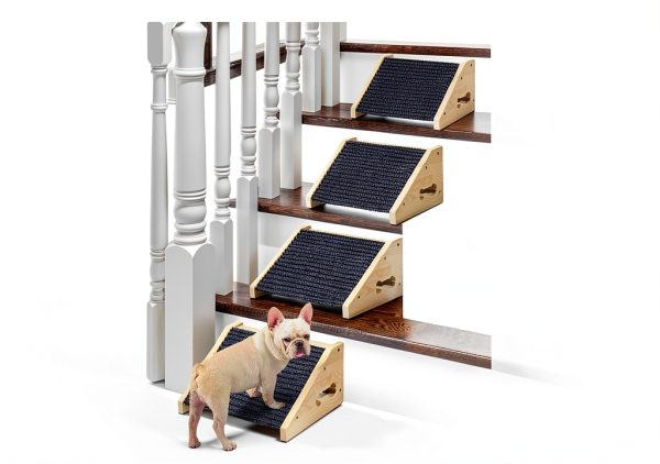 INRLKIT Wood Dog Ramp Gray Pet Safety Stairs 154lb Capacity-6