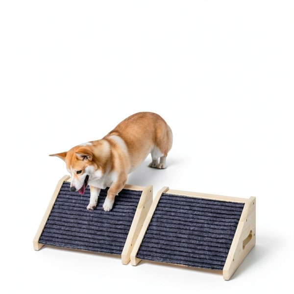 INRLKIT Wood Dog Ramp Gray Pet Safety Stairs 154lb Capacity-3
