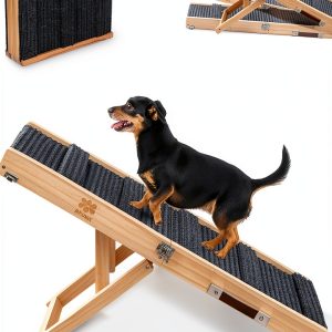 MYUNIK Wood Dog Ramp Foldable Adjustable Pet Bed Couch-0