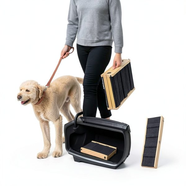 MYUNIK Wood Dog Ramp Foldable Adjustable Pet Bed Couch-5