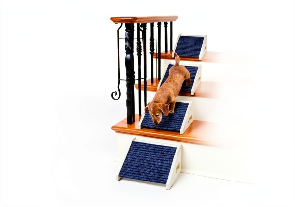 INRLKIT Wood Dog Ramp Gray Pet Safety Stairs 154lb Capacity-4