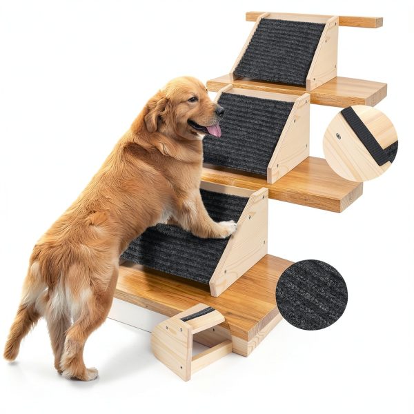 Coositel Dog Ramp for Stairs Bamboo Anti-Slip Pet Safety-2