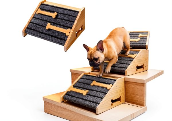 YAQUHO Dog Ramp Pine Wood Anti Slip Stairs Small Medium Dogs-6
