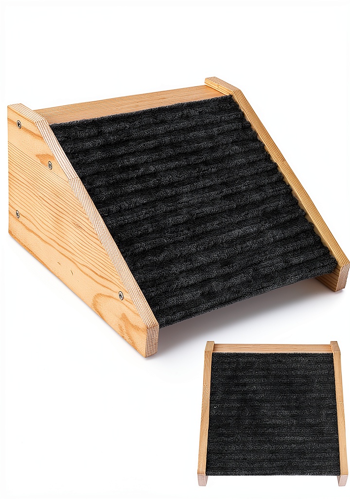 Coositel Dog Ramp placed on a carpeted staircase