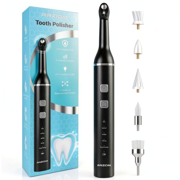 Tooth Polisher RRZIOM Rechargeable Kit with LED Light and 5 Brush-0